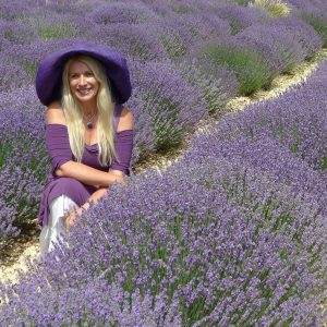 Odette Linton in a field of lavender